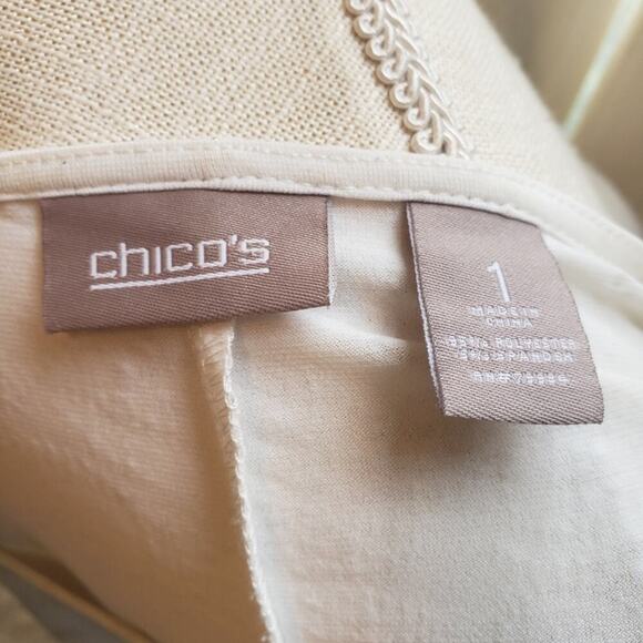 CHICOS VNECK CREAM BLOUSE WITH GOLD FLORAL BEADING SIZE 1(MED) - Picture 2 of 5